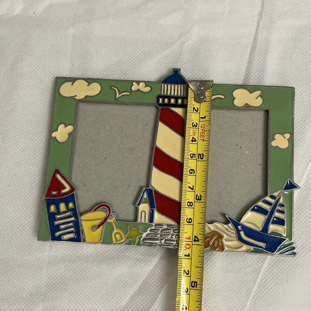 Lighthouse Frame Metal Enameled Coastal Sea Beach Nautical Bird Sailboat Ocean